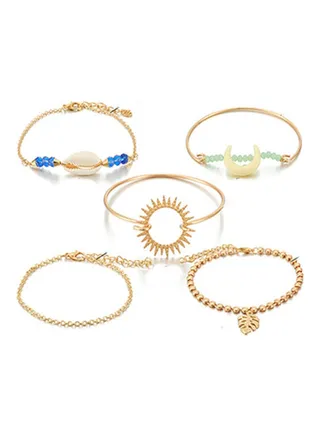 5-Piece Leaf Shell Bracelet Set 