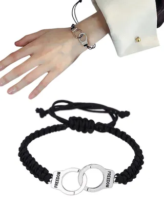 Personalized Couple Bracelet,Punk Braided Handcuffs Bracelet,Gift for Lover Stainless Steel Couple Bracelets for Women Men Anniversary Promise Gifts Bracelet Chain Fashion,Black/Silver 