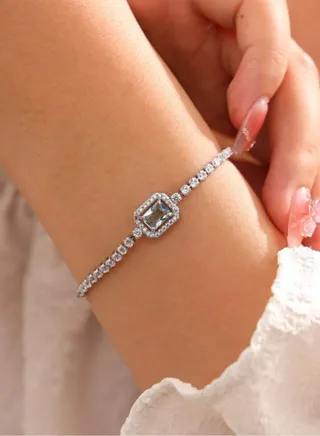 Luxury & Elegant Women's Silver Plated Bracelet Cubic Zirconia 