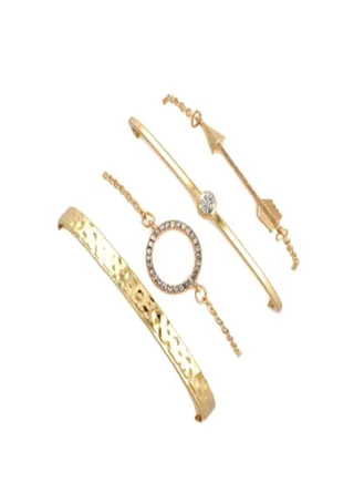 4-Piece Hollow Out Geometry Design Bracelet Set Gold 