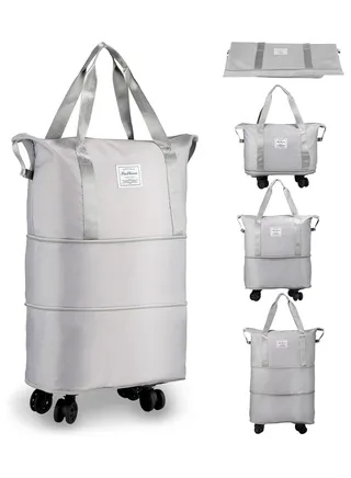 Rolling Duffle Bag with Wheels,Expandable Carry On Luggage Bag with Wheels,Foldable Duffle Bag for Travel,Weekend Bag for Women,Travel Duffel Bag with Spinner Wheels,Large Gym Bag (Grey) 