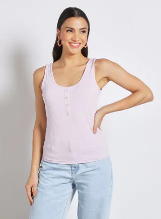 Women's Casual Sleeveless Cotton False Placket Basic Tank With Scoop Neck Purple 