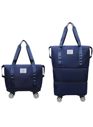 Rolling Duffle Bag with Wheels,Expandable Carry On Luggage Bag with Wheels,Foldable Duffle Bag for Travel,Weekend Bag for Women,Travel Duffel Bag with Spinner Wheels,Large Gym Bag (Blue) 