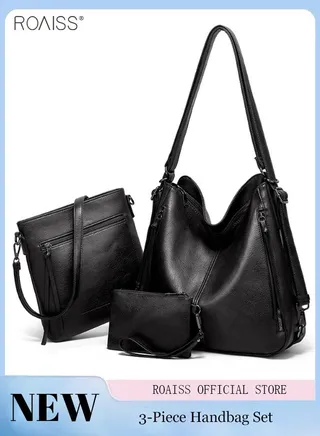 3 Piece Women's Tote Bag Fashion PU Leather Shoulder Bag Large Capacity Backpack Leisure Versatile Commuting Bag 