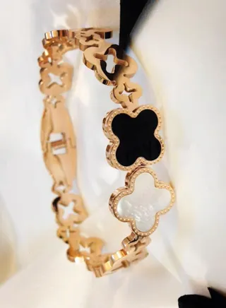 Stainless Steel Bracelet with Clover Leaf Design for Women 