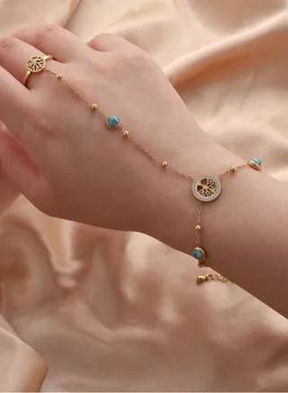 18k Gold Plated Stainless Steel Bracelet With Connected Ring For Women 