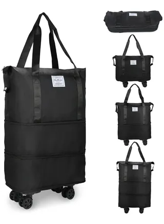 Rolling Duffle Bag with Wheels,Expandable Carry On Luggage Bag with Wheels,Foldable Duffle Bag for Travel,Weekend Bag for Women,Travel Duffel Bag with Spinner Wheels,Large Gym Bag (Black) 