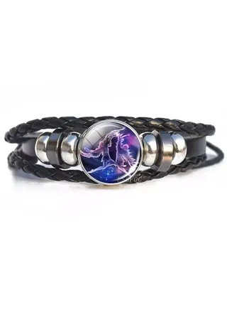 Zodiac Leather Bracelet With Gemini Sign 