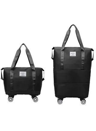 Rolling Duffle Bag with Wheels,Expandable Carry On Luggage Bag with Wheels,Foldable Duffle Bag for Travel,Weekend Bag for Women,Travel Duffel Bag with Spinner Wheels,Large Gym Bag (Black) 