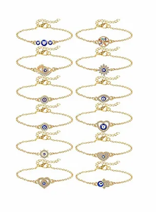 Evil Eye Bracelet 12 Pcs Gold Evil Eye Bracelet for Women Evil Eye Jewelry Adjustable Chain Bracelets Wedding Gifts for Women Men Girls 