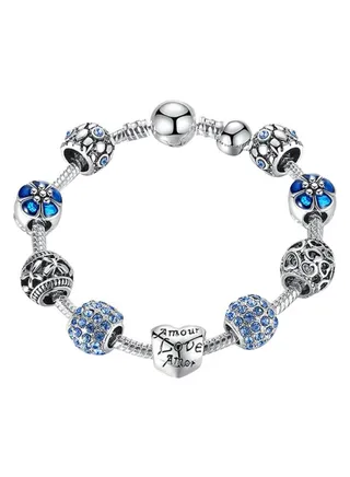 Silver Plated Flower And Heart Charm Bracelet 