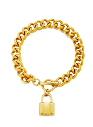 Gold Chain Bracelet With Lock Pendant 