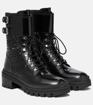 Openwork leather ankle boots