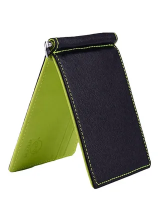 Faux Leather Bi-Fold Money Clip Green/Black 