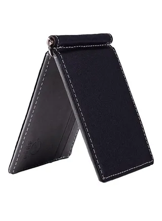 Faux Leather Bi-Fold Money Clip Grey/Black 