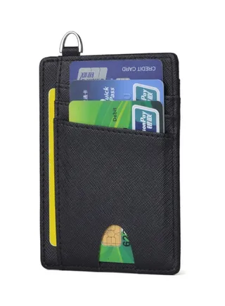 Leather Card Holder Money Clip Black 