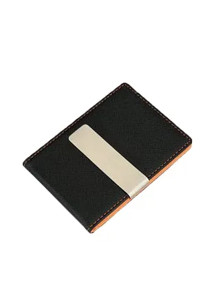 PU Leather Money Clip Black/Orange/Cream 
