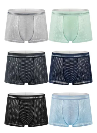 Zeemey 6 Pack Men's Underwear Boxer Briefs Pack,Moisture-Wicking Men's Mesh Underwear,Temp Cooling with Odor Control 