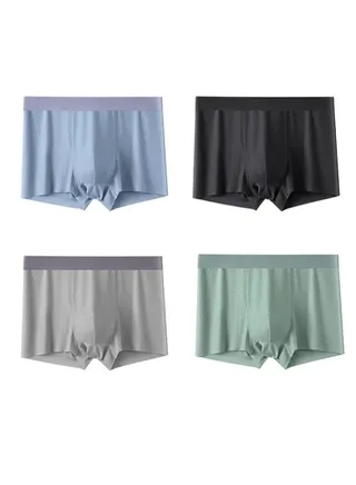 Zeemey 4 Pack Men's Boxer Briefs Low Rise Undies Cool Boxers Shorts Underpants Soft Pants Breathable Seamless Trunks Ice Silk Underwear for Men 