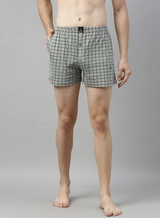 Cotton Checked Print Knit Boxer 
