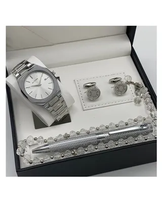 Luxurious men's watch with a silver pen rosary 