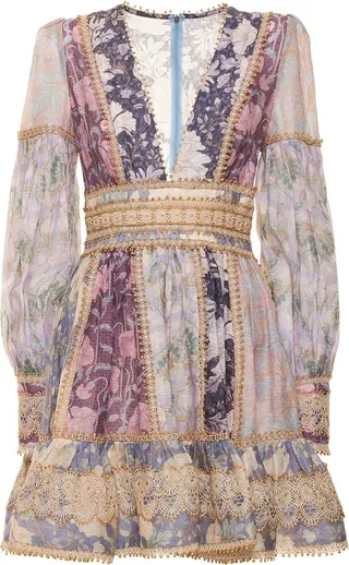 Celestial paneled lace mini dress