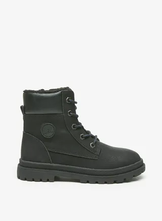 Boys Textured Ankle Boots with Zip Closure and Fur Detail 
