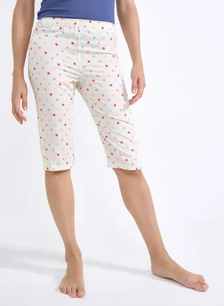 Printed Drawstring Capris Pant Cream/Multi color dotted 