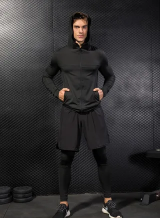 Men Quick Dry Breathable Running Tracksuit Black 