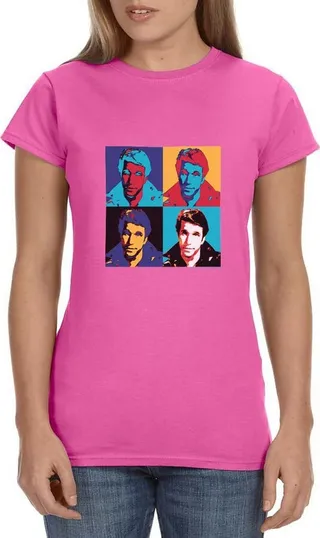 Happy Days Womens' TV Show '70s Logo Pop Art Fonzie Crewneck T-Shirt (Medium) Pink