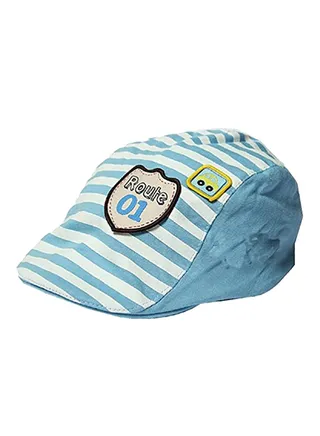 Striped Beret Cap Light Blue/White 