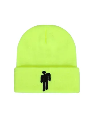 Unisex Knitted Hat with Funny Little Man Pattern, Printed Knitted Cap, Beanie Knit Hat, Funny Beanie Hat, Warm Knit Hat(Fluorescent Green) 