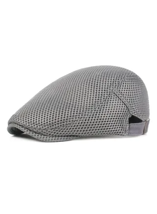 Mesh Flat Cap Berets Breathable  Adjustable light gray 