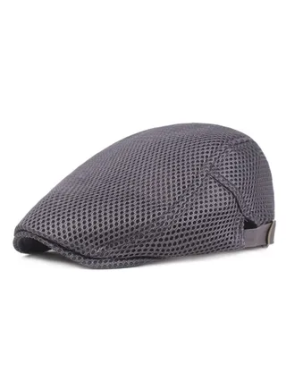 Mesh Flat Cap Berets Breathable  Adjustable Dark Grey 