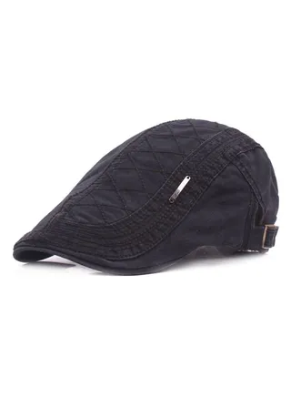 Cotton Beret British Retro Cap Adjustable Black 