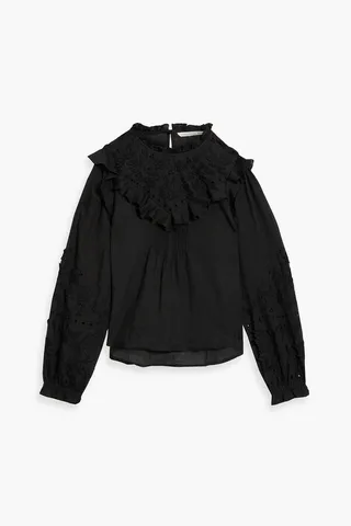 Espalier ruffled broderie anglaise ramie blouse