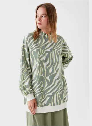 Drawstring Detail Patterned Hoodie 