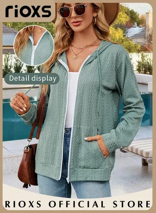 Women's Knitted Cardigan Sweater Hooded Zipper Knitted Coat Sweater Soft and Warm Solid Color Coat for Autumn And Winter 