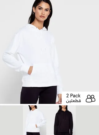 2 Pack Essential Pocket Detail Hoodie White/Black 