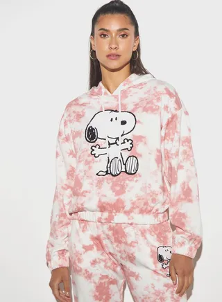 Snoopy Dog Print Drawstring Detail Hoodie 