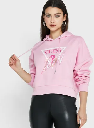 Drawstring Detail Printed Hoodie 