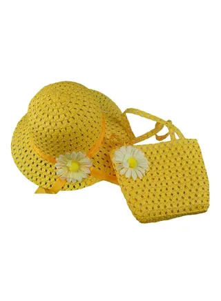 Summer Lovely Sunflower Kids Straw Hat And Bag Set Promotion Children Beach Sun Straw Hat + Tote Handbag Bag Set 
