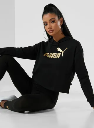 Essential Metallic Logo Cropped Hoodie 