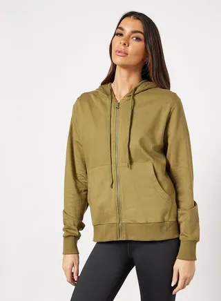 Women Casual Hoodie with Zipper and Side Pockets Olive 