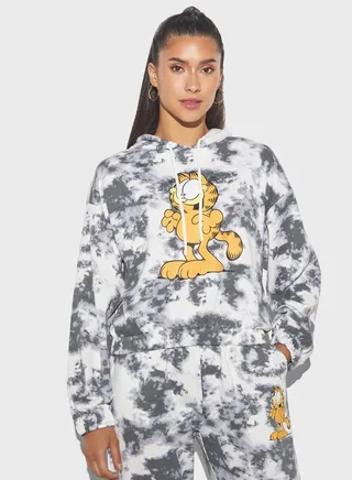 Garfield Print Drawstring Detail Hoodie 