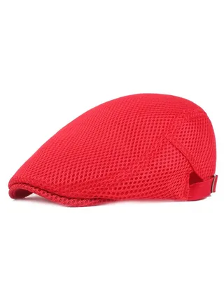 Mesh Flat Cap Berets Breathable  Adjustable Red 