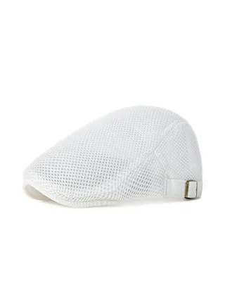 Mesh Flat Cap Berets Breathable  Adjustable White 