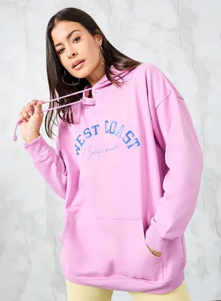 Regular Fit Slogan Print Regular Length Hoodie 