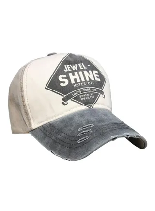 English Letter Print Snapback Baseball Cap Beige/ Grey 
