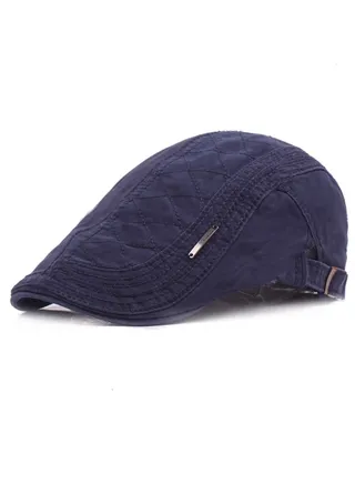 Cotton Beret British Retro Cap Adjustable Navy Bblue 